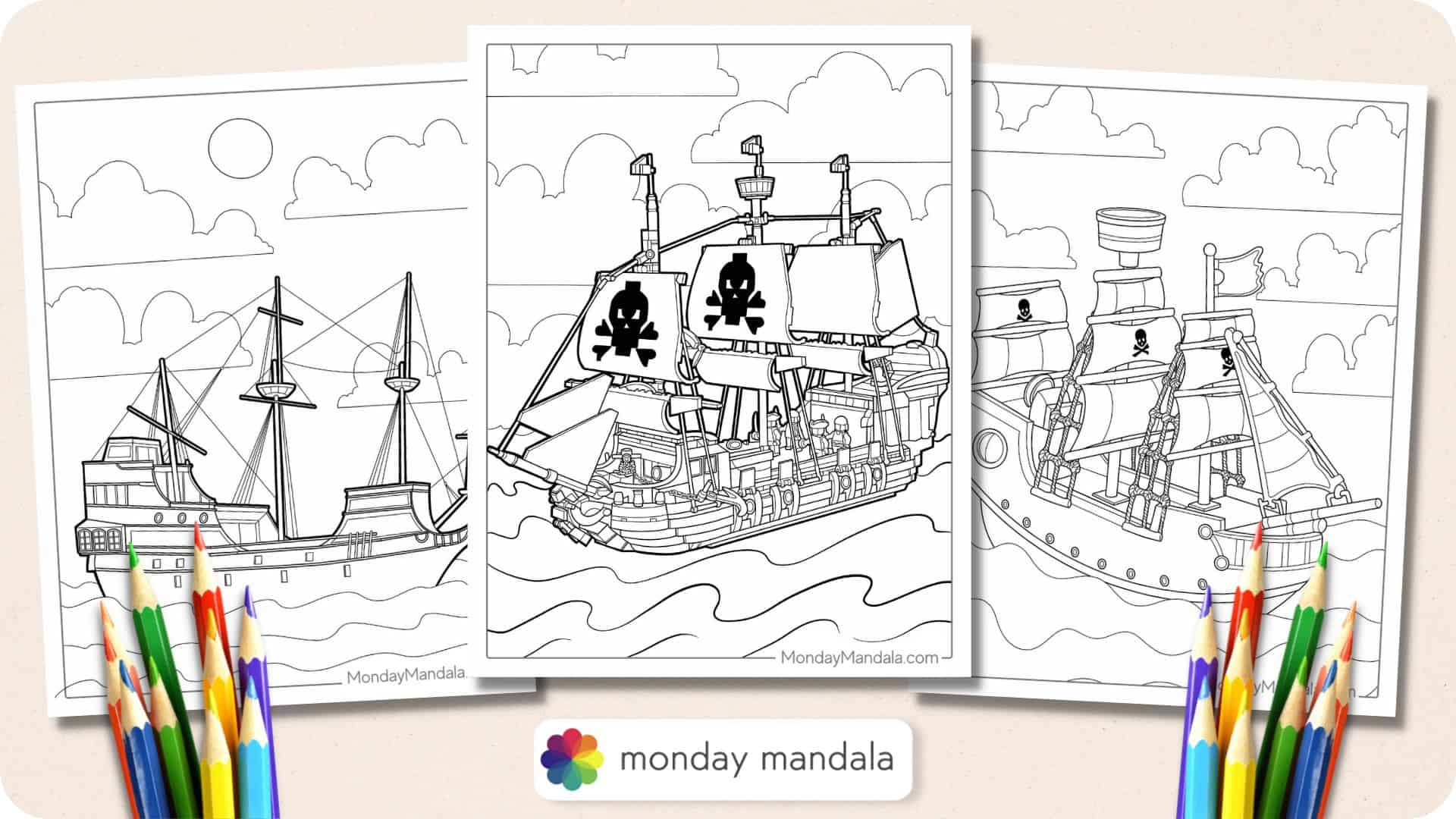 Pirate ship coloring pages free pdf printables