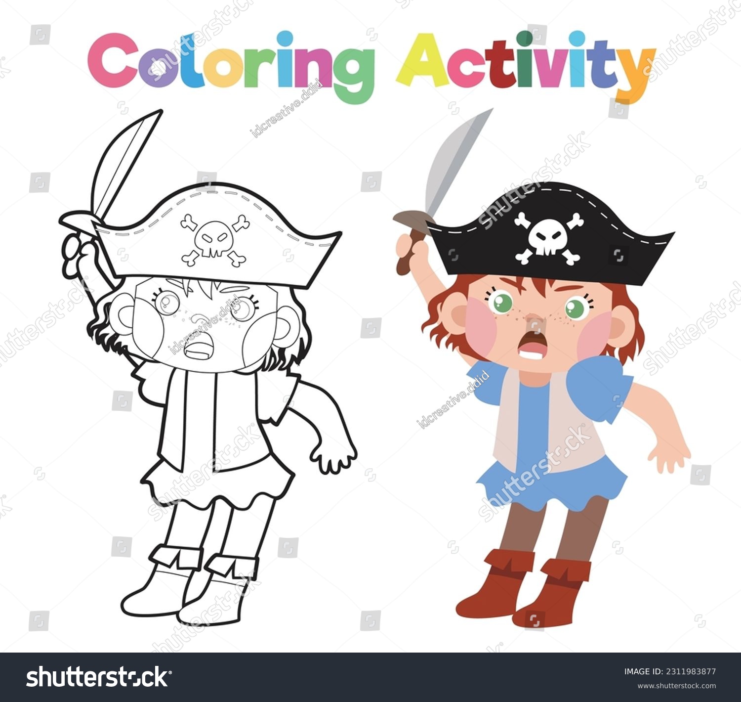 Coloring book children cute pirate boy stock vector royalty free