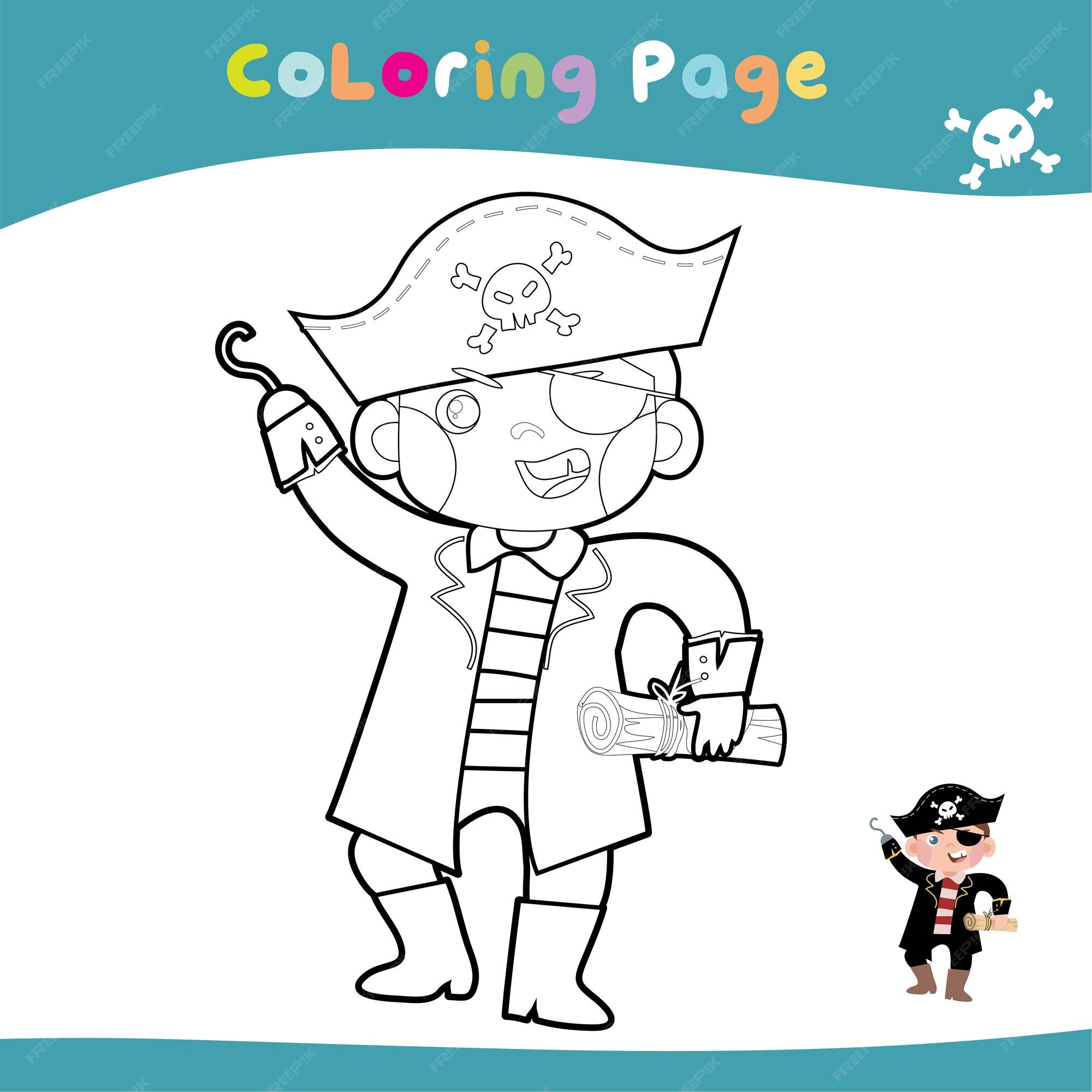 Premium vector educational printable coloring worksheet cute pirate illustration vector outline for coloring page