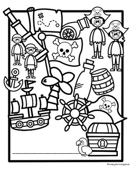 Pirate coloring pages booklet parrot cannon anchor ship treasure palm tree