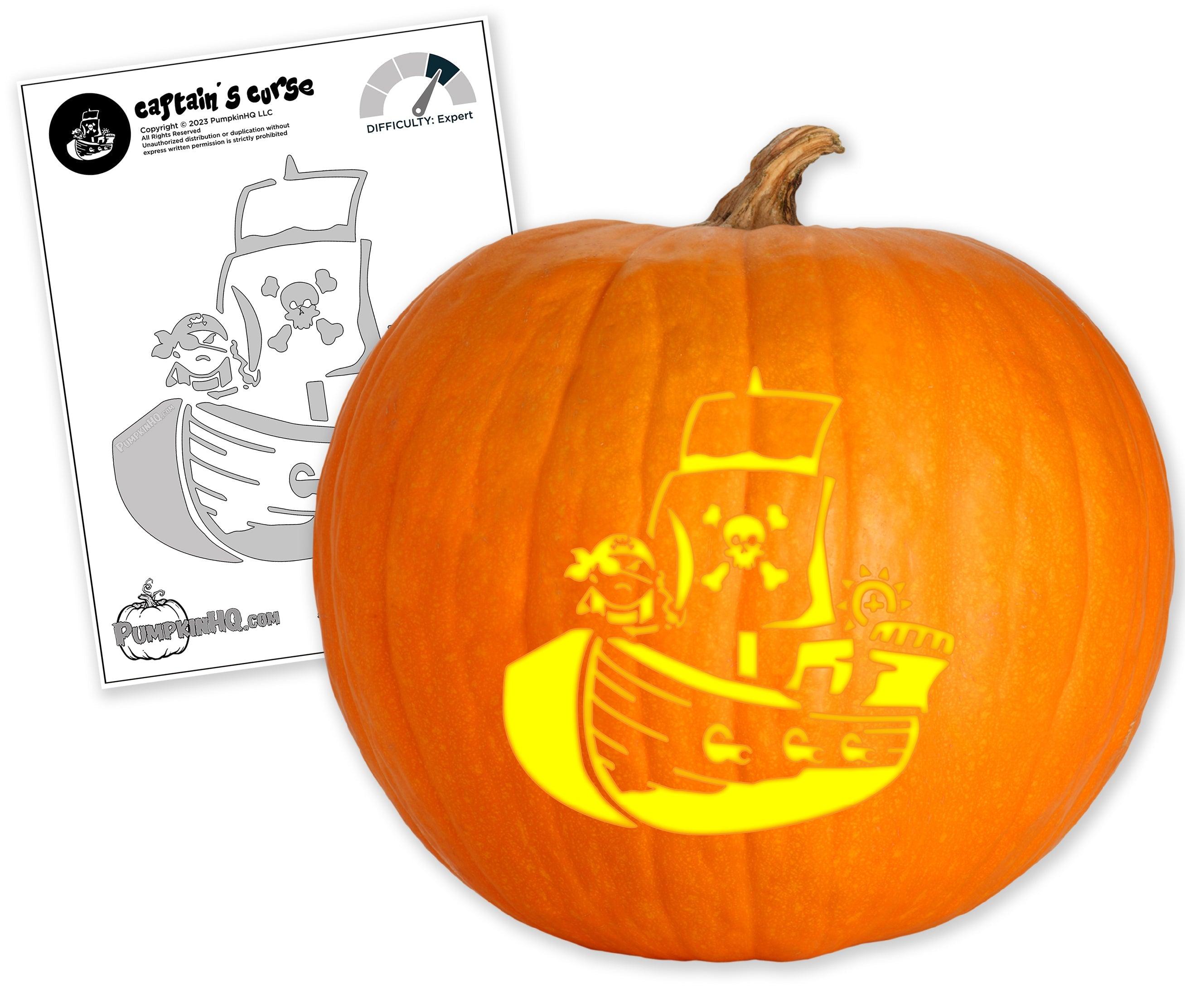 Pirate ship pumpkin carving stencil