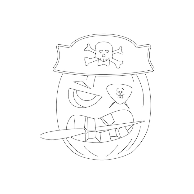 Premium vector halloween pumpkins autumn holiday pirate pumpkin with a carved smile line art