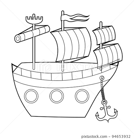 Coloring book for kids pirate ship vector