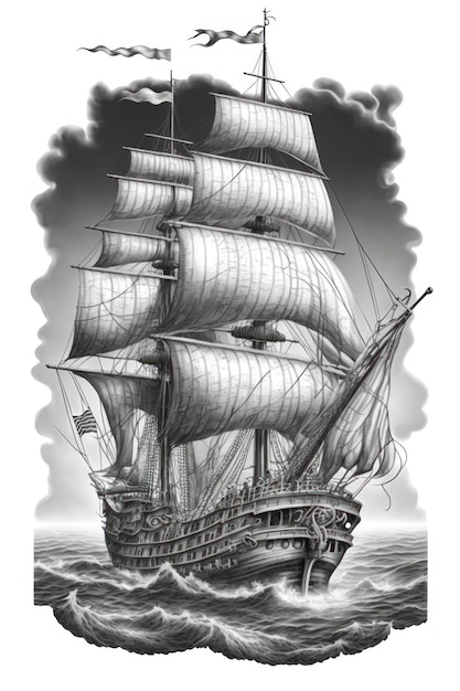 Premium ai image coloring page pirates ship grayscale