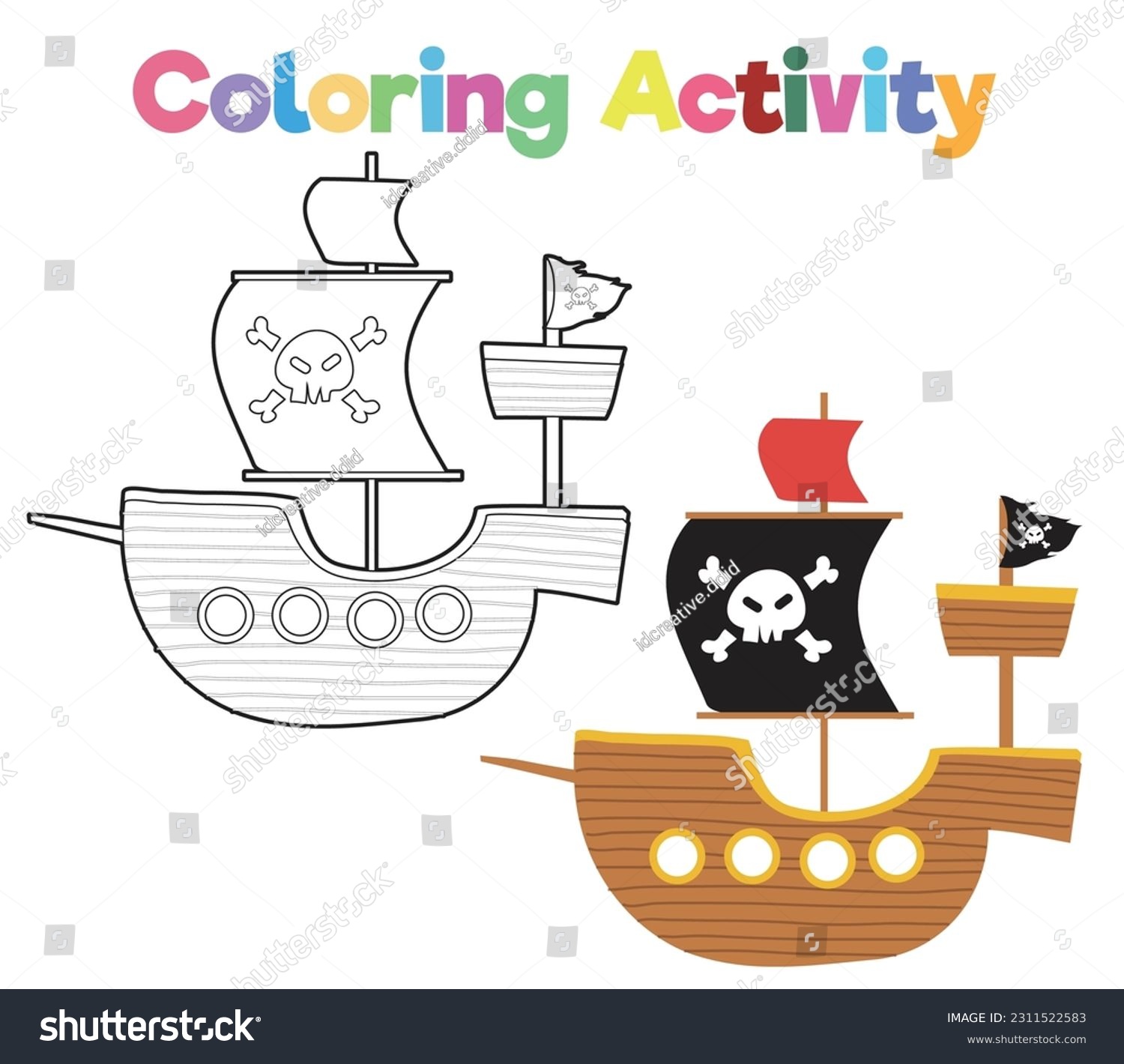 Coloring book children pirate ship educational stock vector royalty free