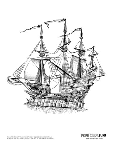 Old sailing ship coloring pages including clipper ships pirate ships at