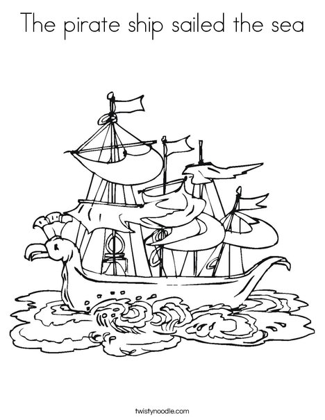 The pirate ship sailed the sea coloring page