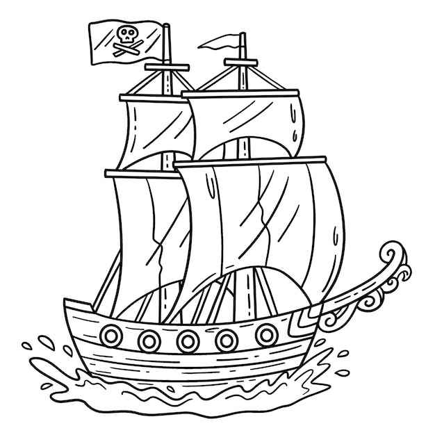 Premium vector a cute and funny coloring page of a pirate ship provides hours of coloring fun for children color this page is very easy suitable for little kids and toddlers