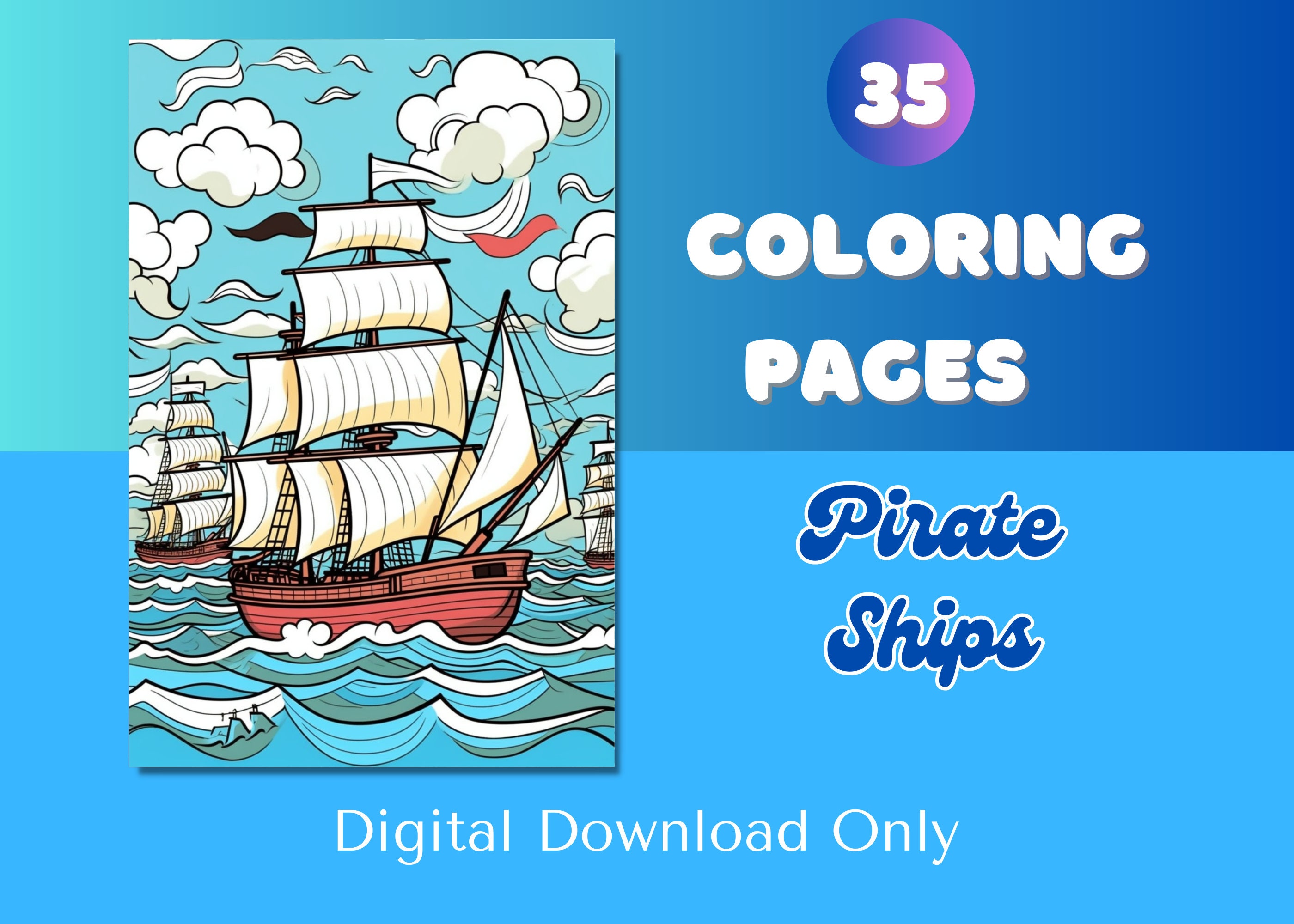 Pirate ships coloring book grayscale coloring ships coloring page printable pdf adventure boat