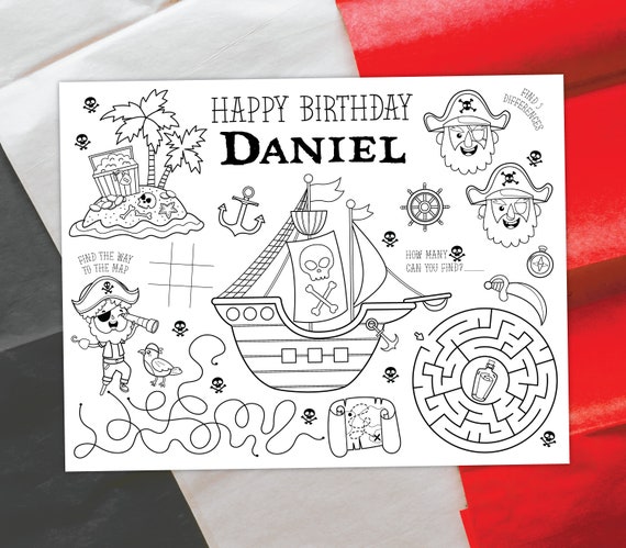 Pirate coloring placemat digital pirate ship party activity sheet kids coloring page printable file editable printable file download