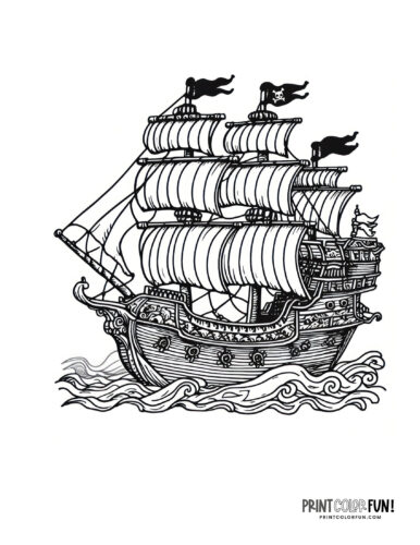 Old sailing ship coloring pages including clipper ships pirate ships at