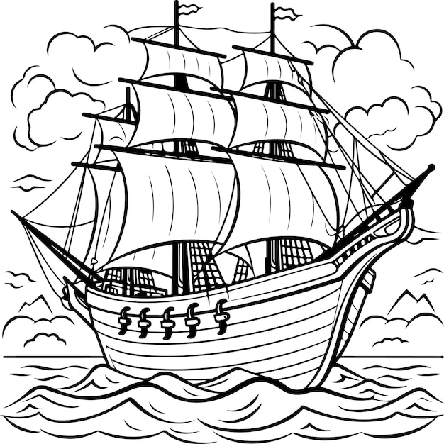 Premium vector coloring page of a pirate ship
