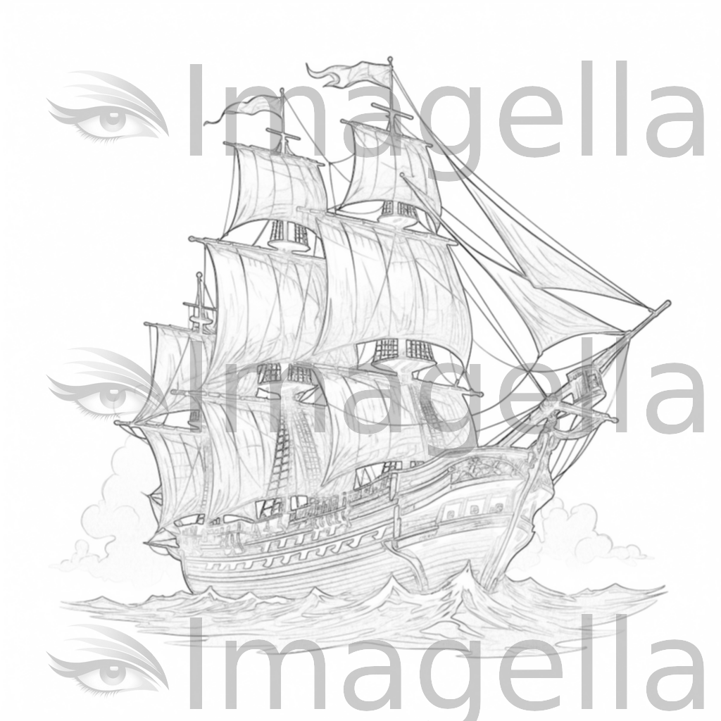 K pirate ship clipart in chiaroscuro art style vector svg â