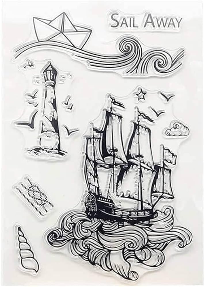 Aeromdale clear siline stamps seal sticker pirate ship lighthouse waves stencil embossing template for diy craft scrapbook deration home kitchen