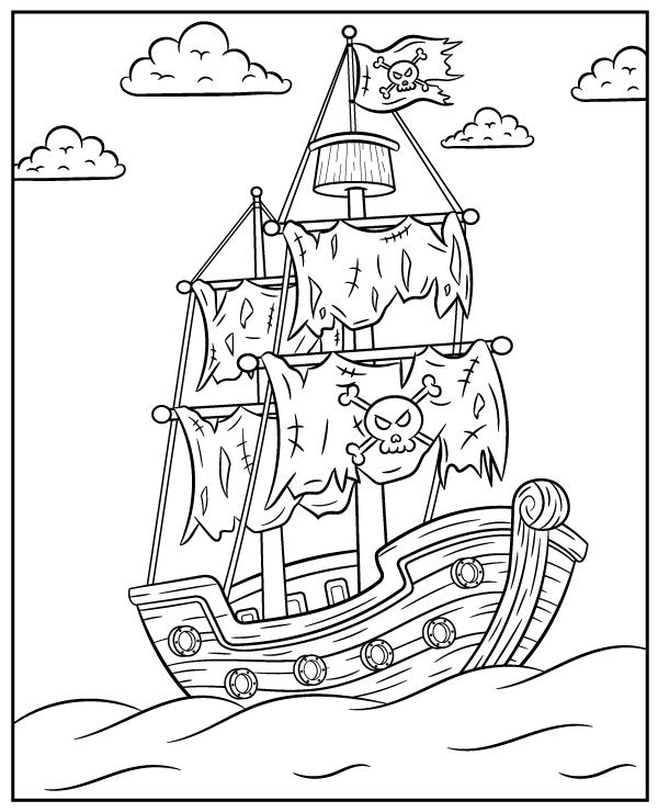 Pirate ship coloring page to print