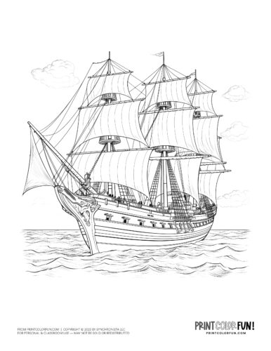 Old sailing ship coloring pages including clipper ships pirate ships at