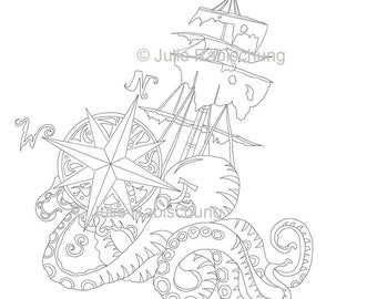 Pass and octopus coloring pagenautical coloring pagepirate coloring pageprintable coloring pageadult coloringtattoo design