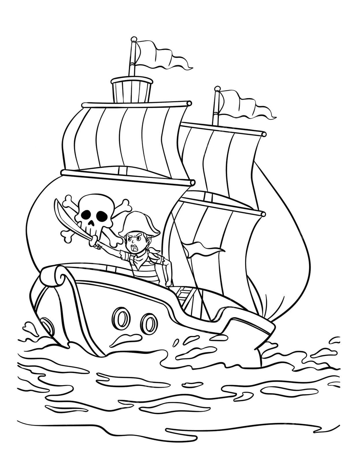 Pirate ship isolated coloring page for kids sword silhouette graphic vector sword drawing rat drawing ship drawing png and vector with transparent background for free download
