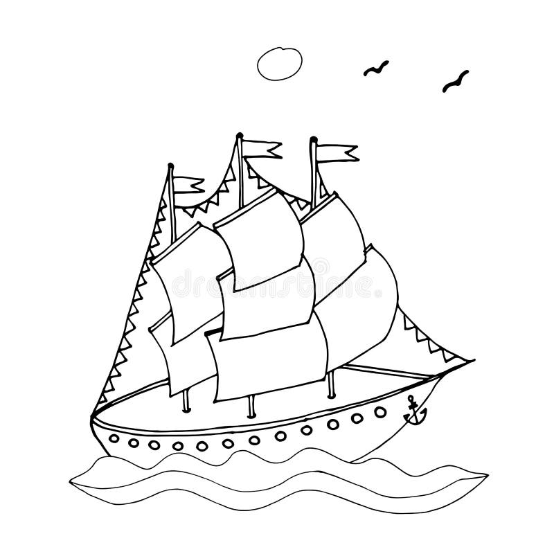Black line ship or boat for coloring book stock vector