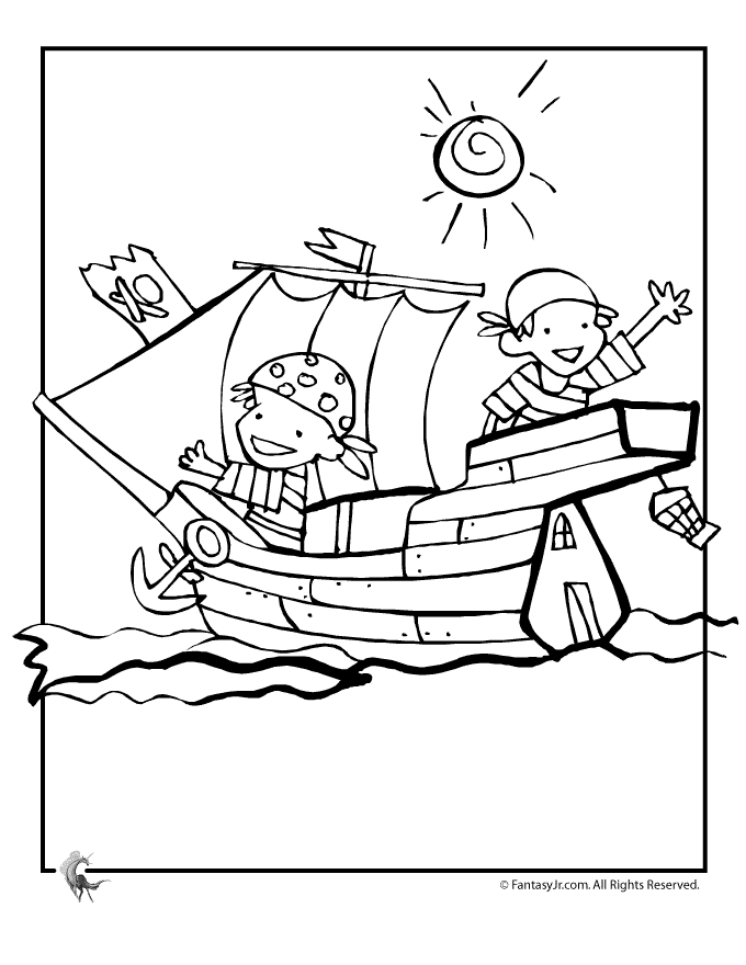 Printable cartoon pirate ship