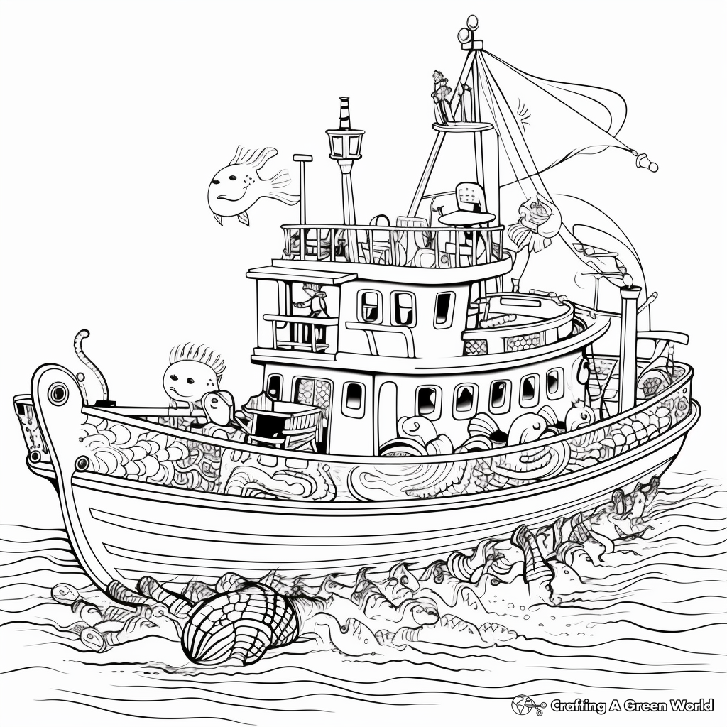 Fishing boat coloring pages
