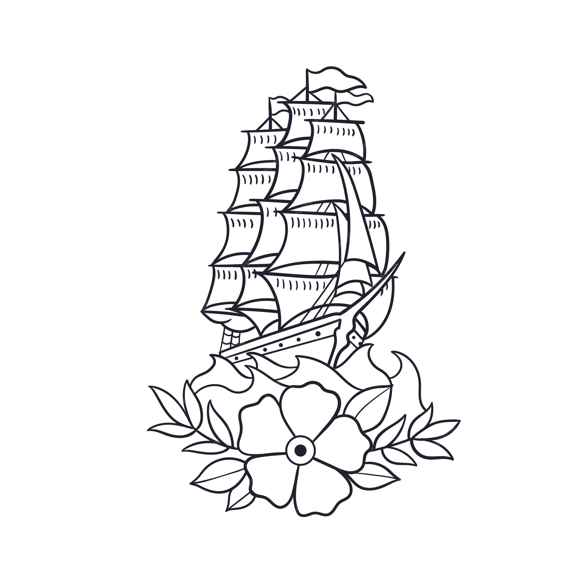 Premium vector hand drawn illustration of a pirate ship outline