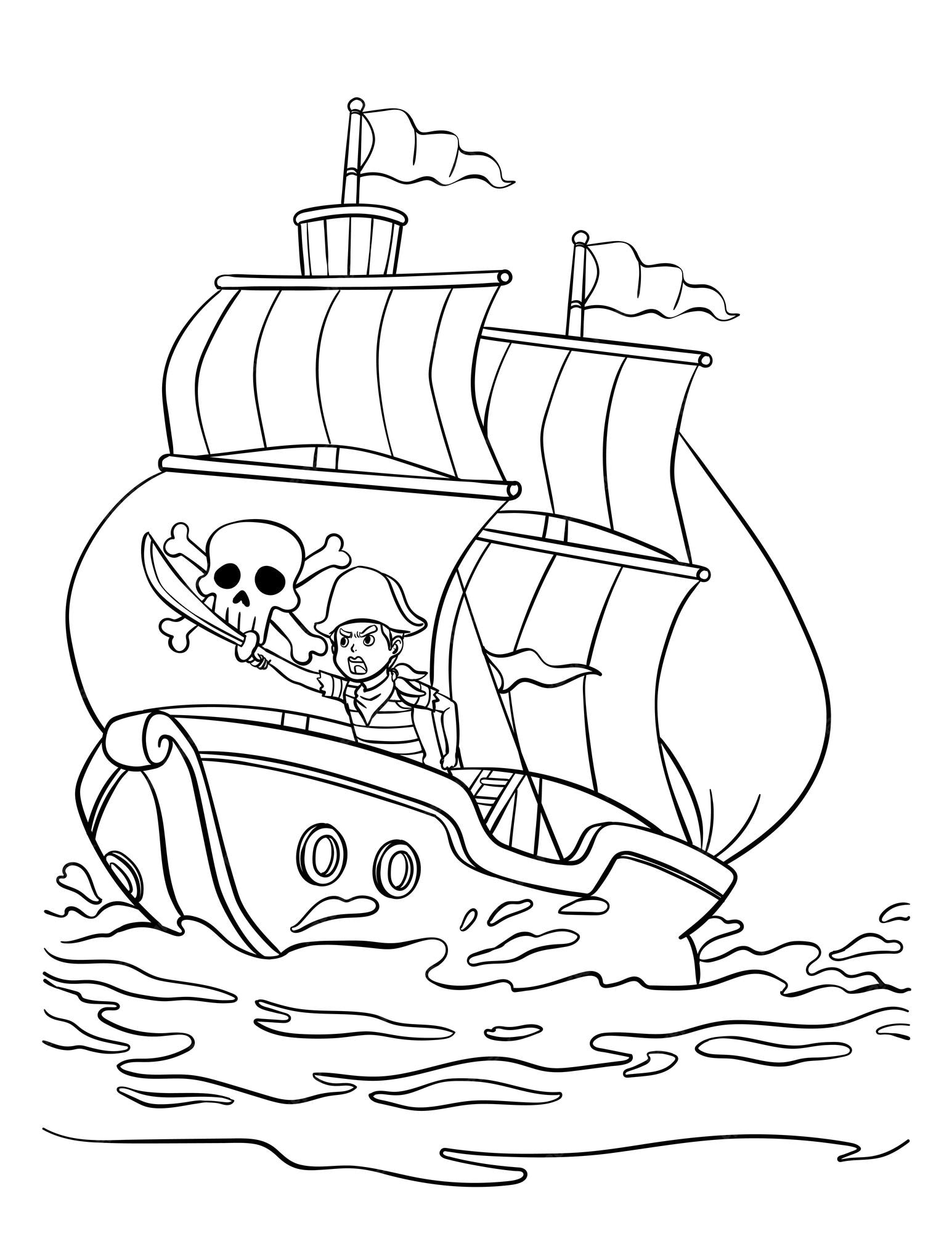 Premium vector pirate ship isolated coloring page for kids