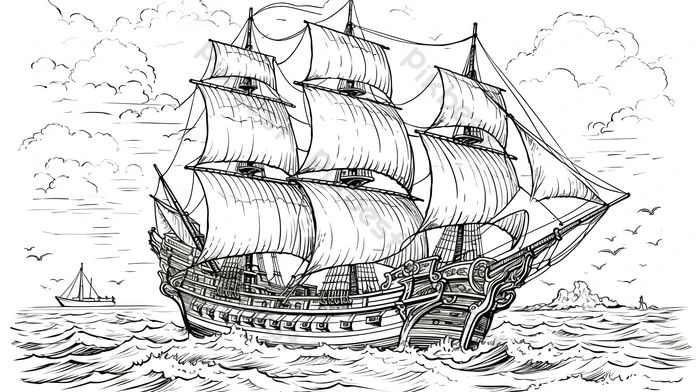 Sail ship coloring page sailing in waves backgrounds psd free download