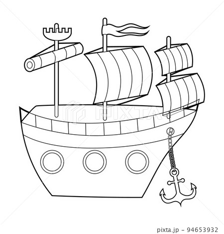 Coloring book for kids pirate ship vector