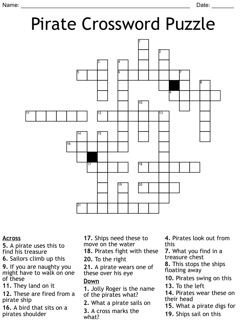 Pirate crossword puzzle