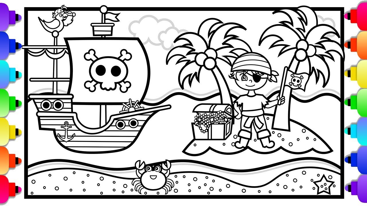 How to draw a pirate ship for kids ðpirate coloring page ð