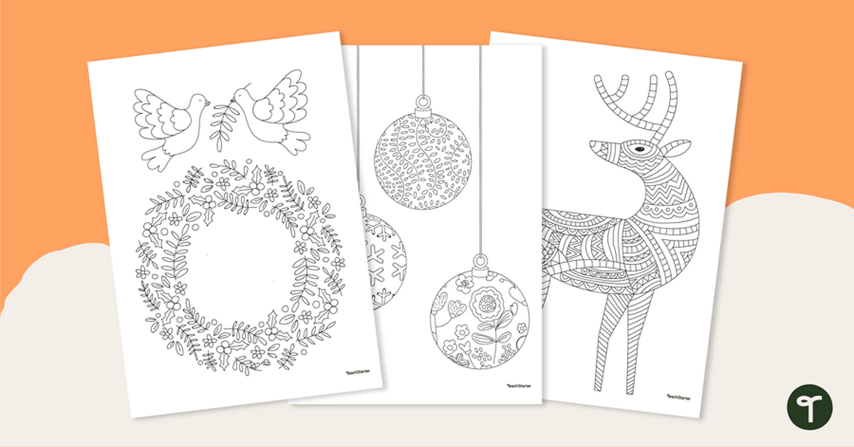 Christmas mindful colouring sheets teach starter