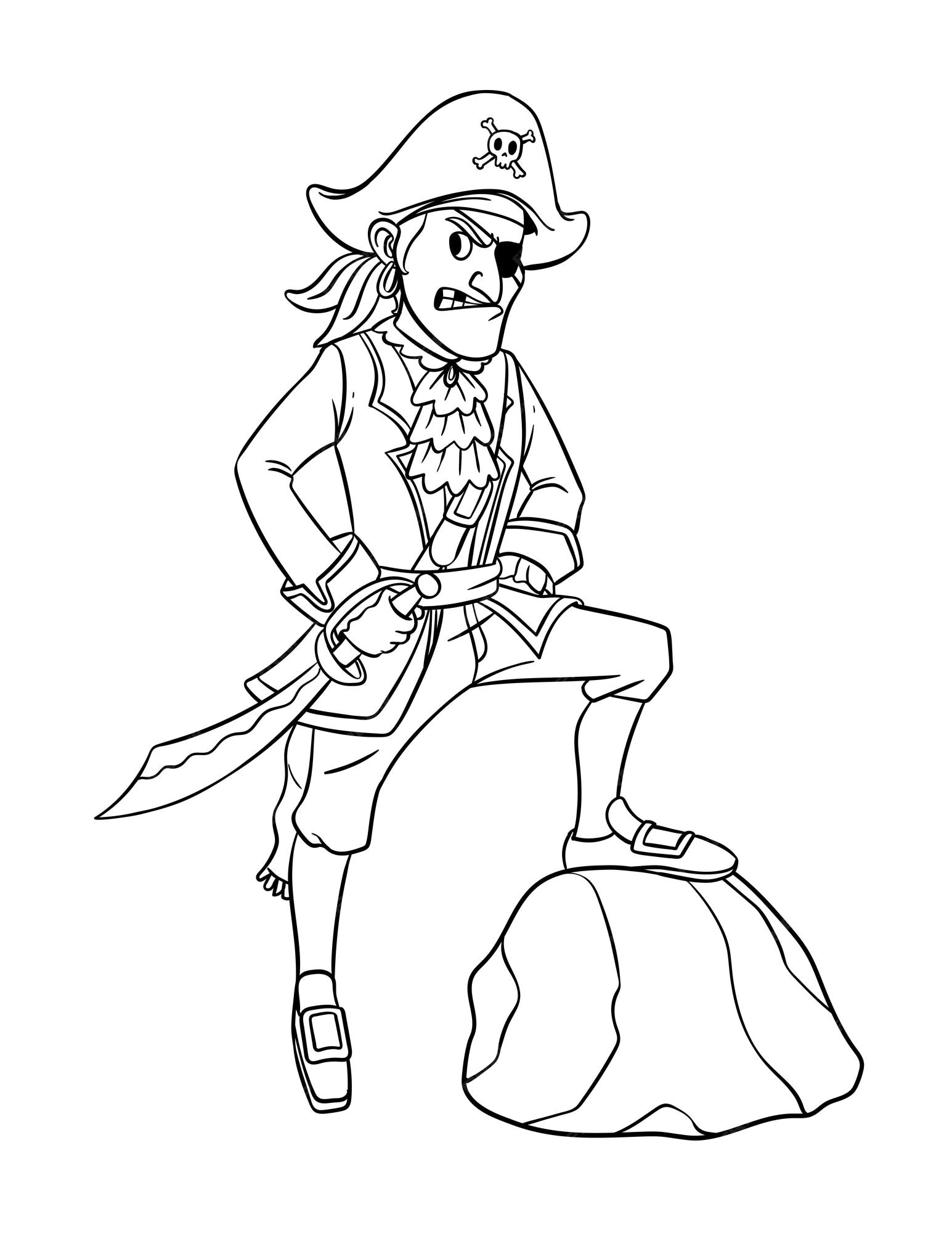 Premium vector pirate captain isolated coloring page for kids