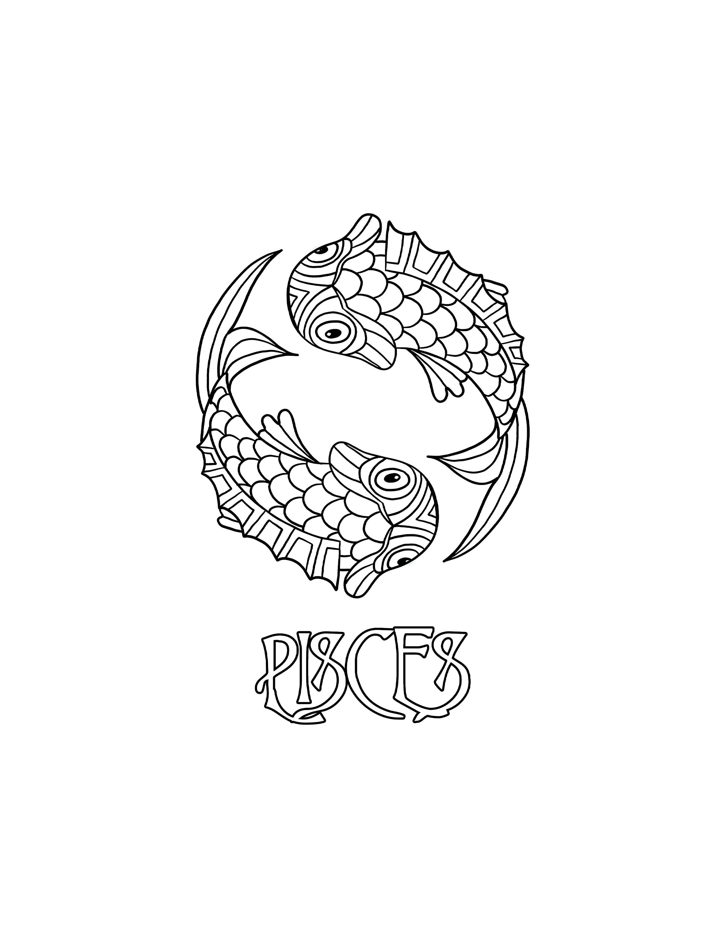 Pisces coloring page digital download printable astrological sign pisces zodiac sign pdf