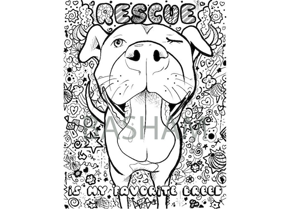 Pit bull terrier rescue dog coloring page adult coloring book my favorite breed adopt dont shop printable print at home pibble