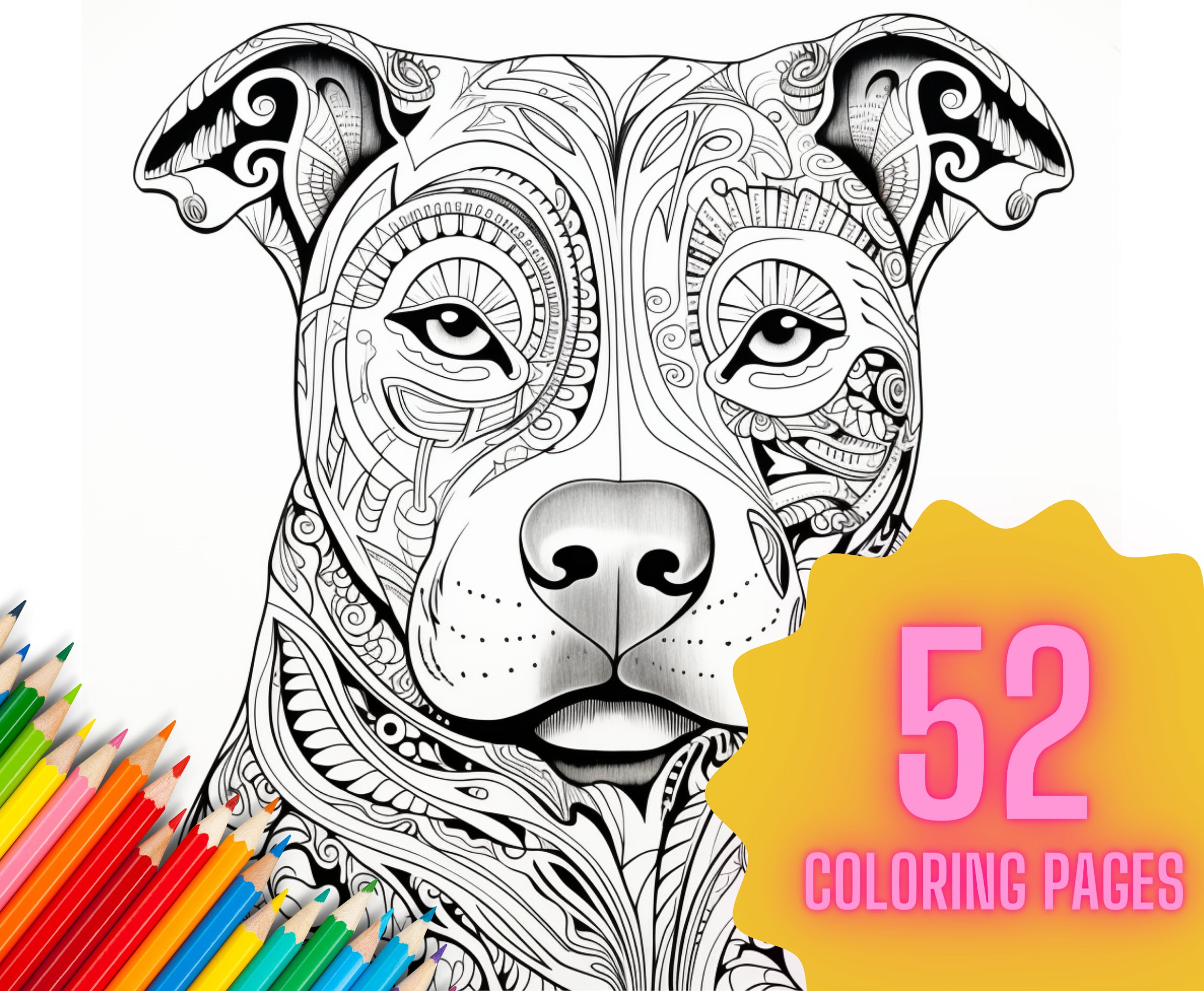 Pitbull adult coloring page printable dog digital downloads images