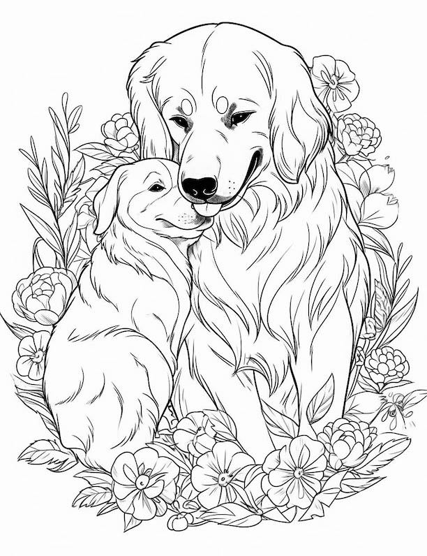 Dog coloring pages for kids and adults