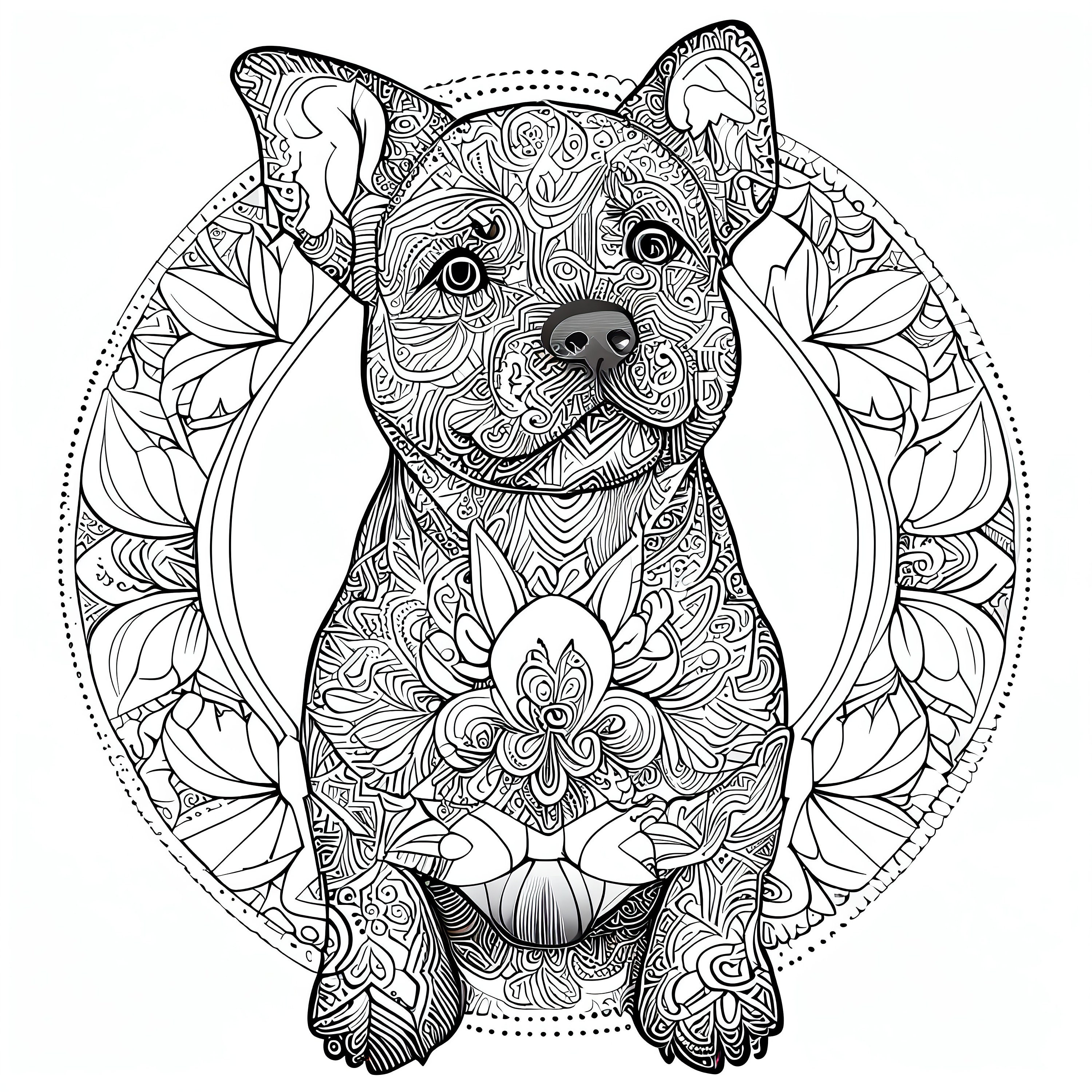 Pack stress relief coloring pages puppies digital print detailed mandala instant download set coloring books for adults