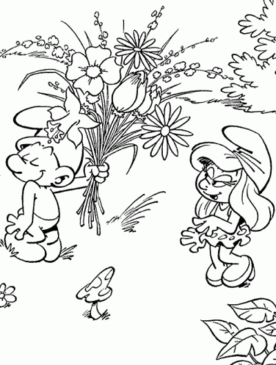 Dibujo de ramo de flores para pitufina dibujo para colorear de ramo de flores para pitufina dibujos infantiles de ramos de flores