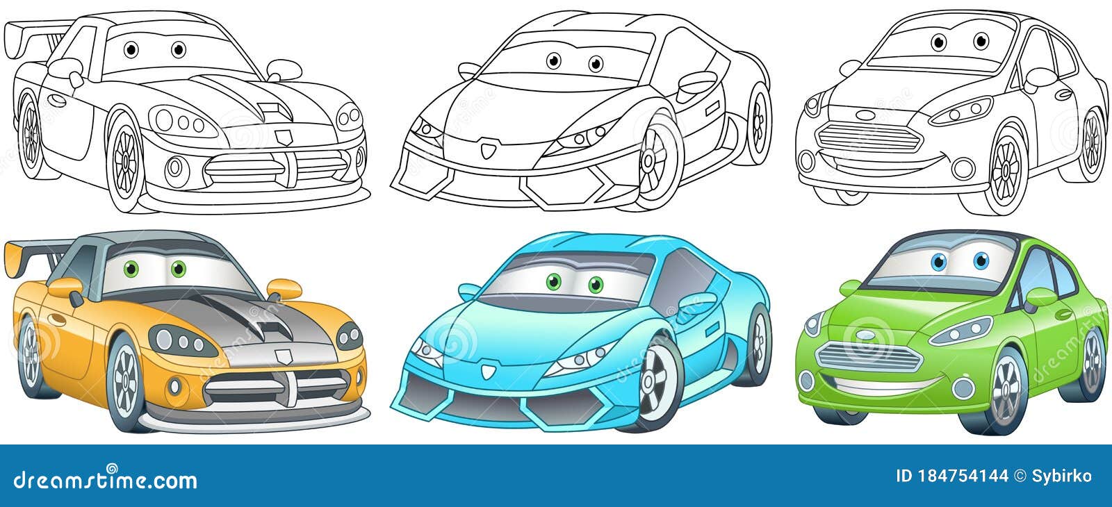 Cartoon cars coloring pages set stock vector