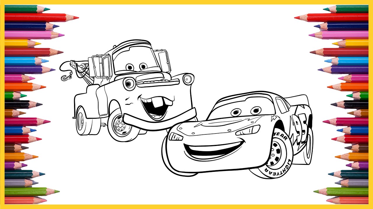 Coloring lightning cqueen and ater cars disney pixar cars coloring book draw and colors