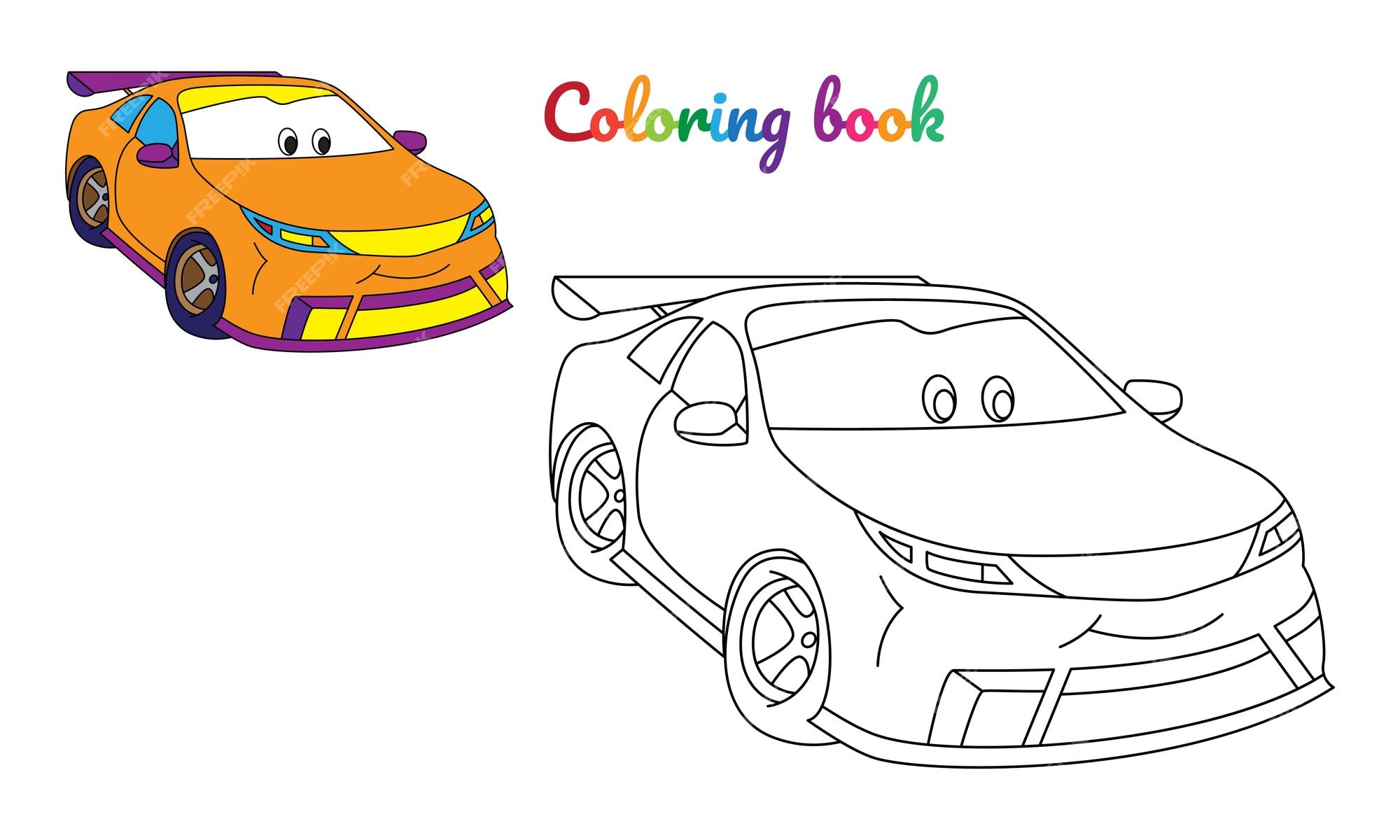 Premium vector coloring page for children with cartoon little orange car character