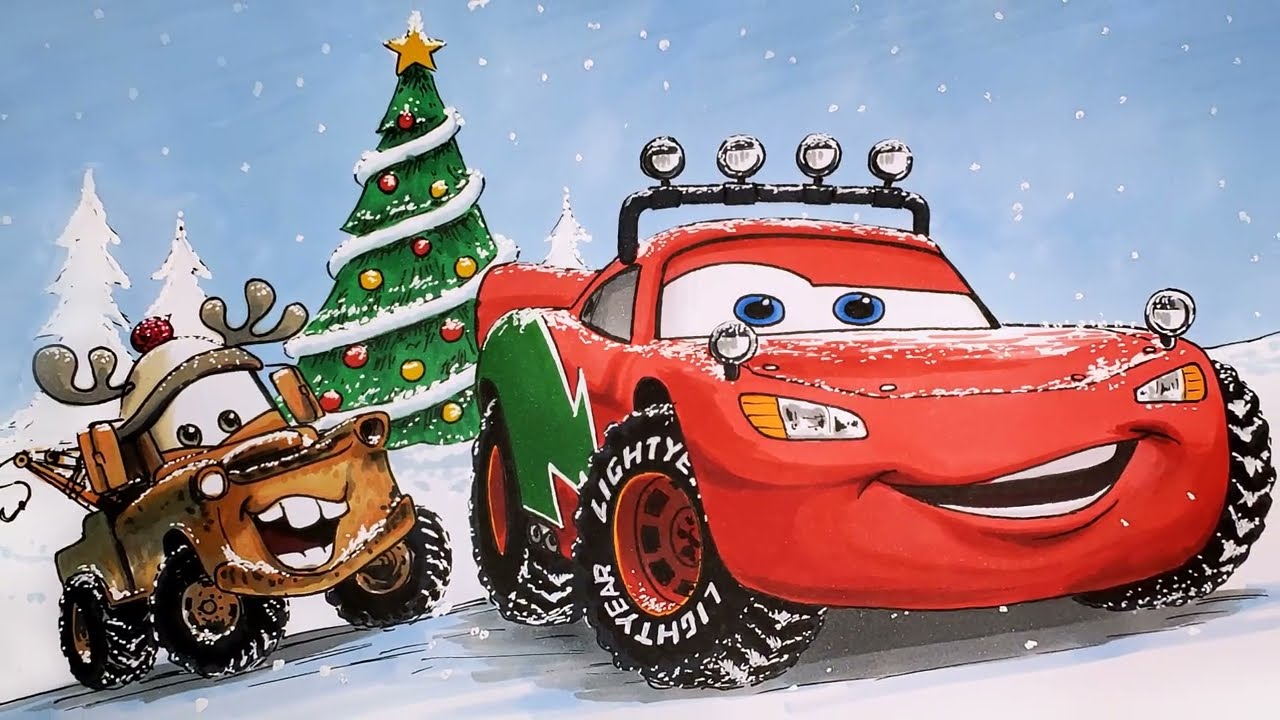 Christas holiday lightning cqueen and ater cars drawing and coloring pages ti ti tv