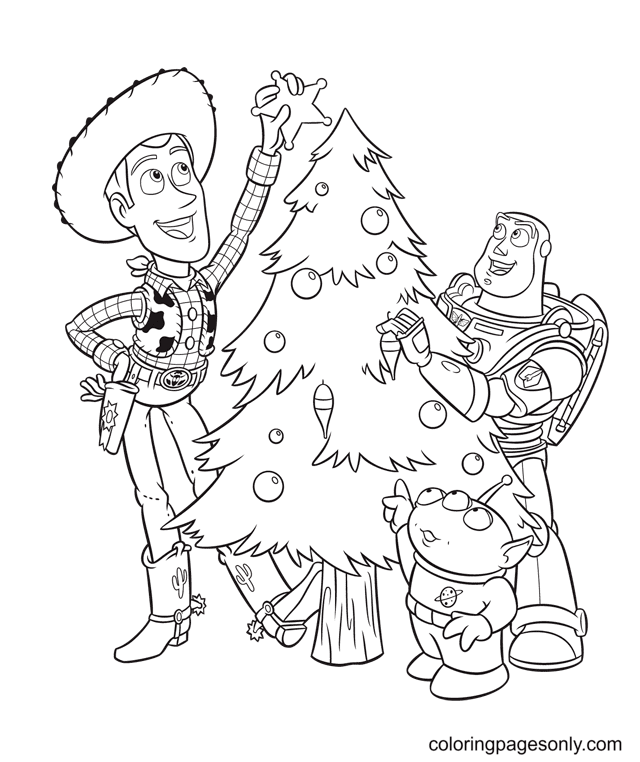 Toy story disney christmas coloring page