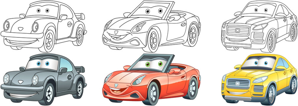 Coloring pages for kids colorful cars collection vector