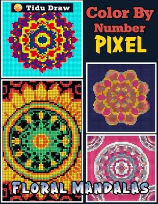 Floral mandalas pixel color by number mystery mosaics color quest squares coloring book for adults stress relief relaxation