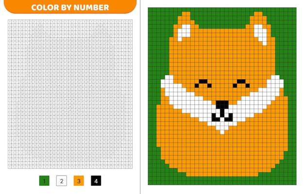 Premium vector fox squishmallow color by number pixel coloring book numbered squares game for kids pixel art isolated vector illustration