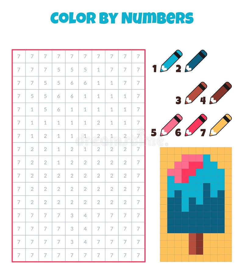 Color by numbers coloring book for kidspixel art stock vector