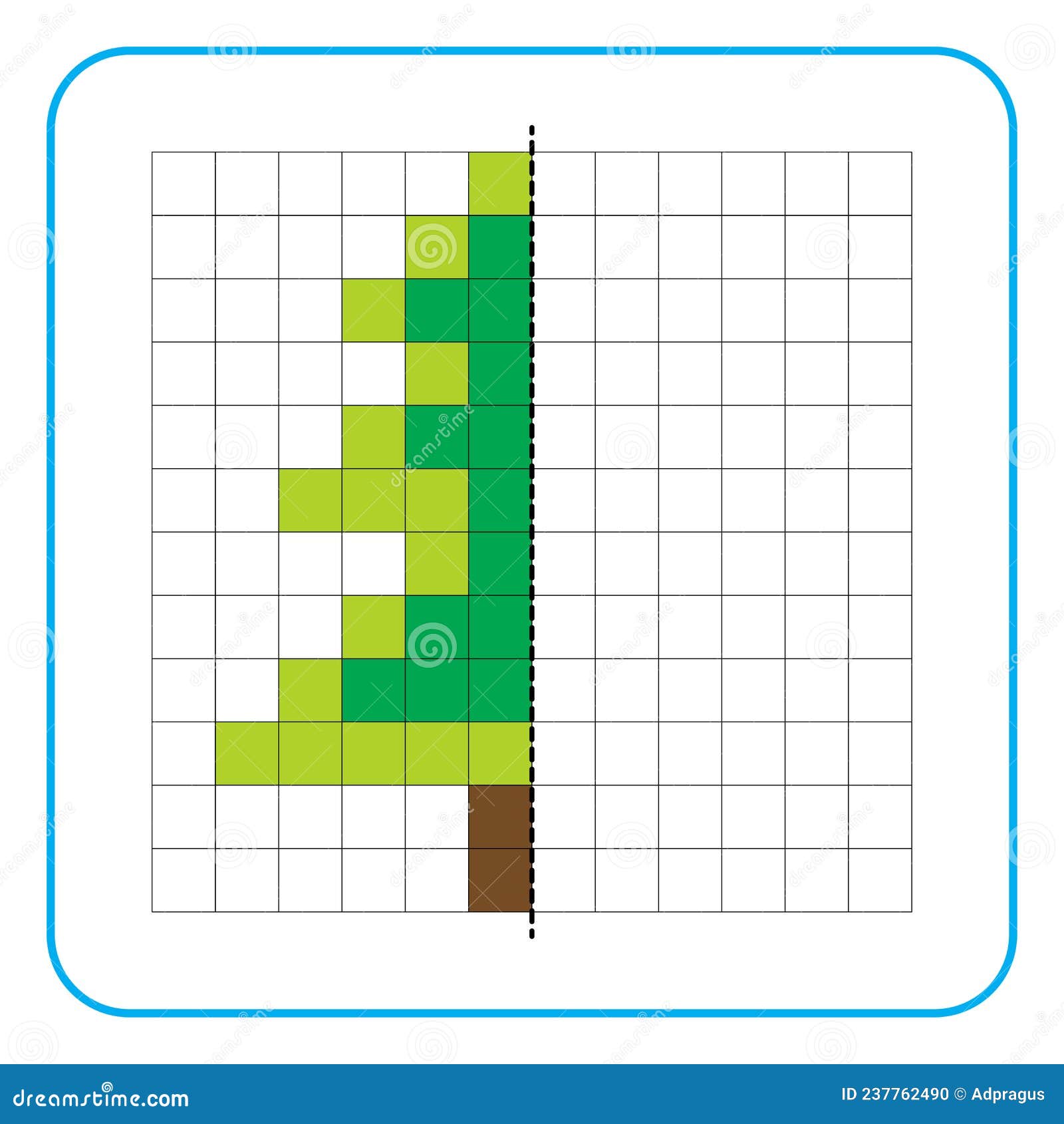 Symmetrical image reflection educational game for kids plete a worksheet with a picture of a pine tree stock vector