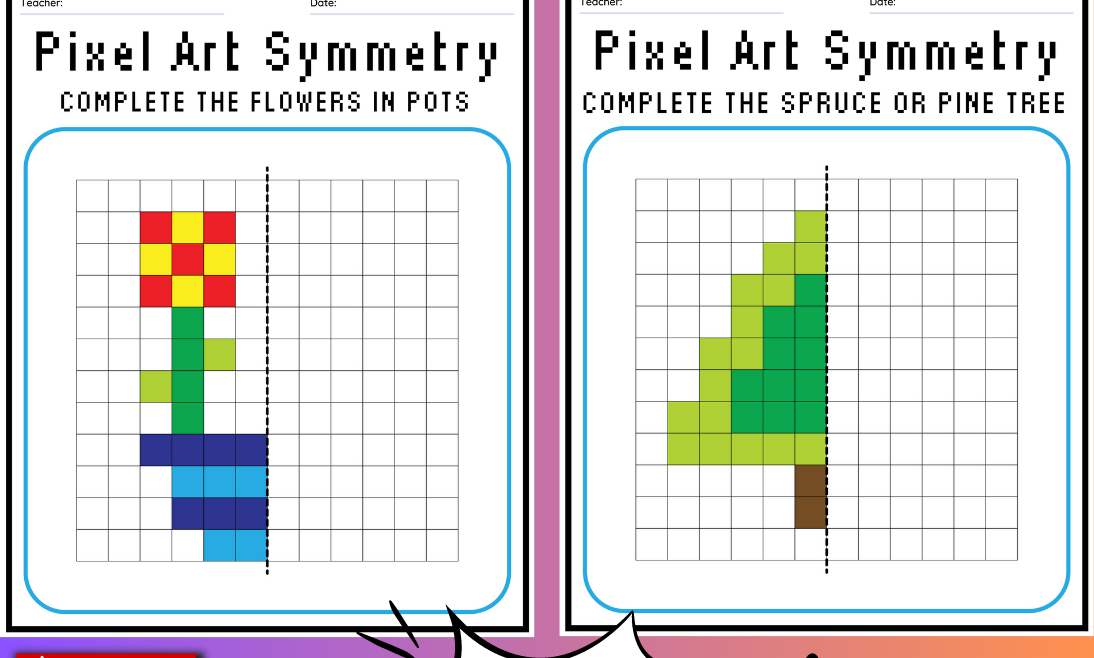 Botanical brilliance plants and trees pixel art lines of symmetry